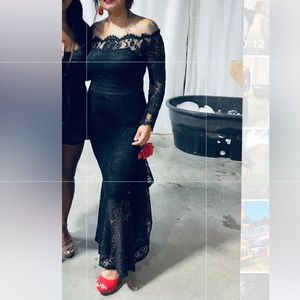 Women's Floral Lace Long Sleeve Off Shoulder Wedding Mermaid Dress